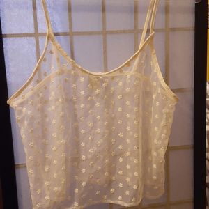 Paper Crane Sheer Pale Yellow Camisole with Floral Embroidery size S